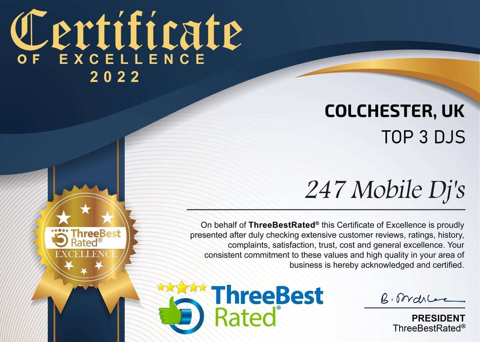 Top 3 Djs Colchester Certificate